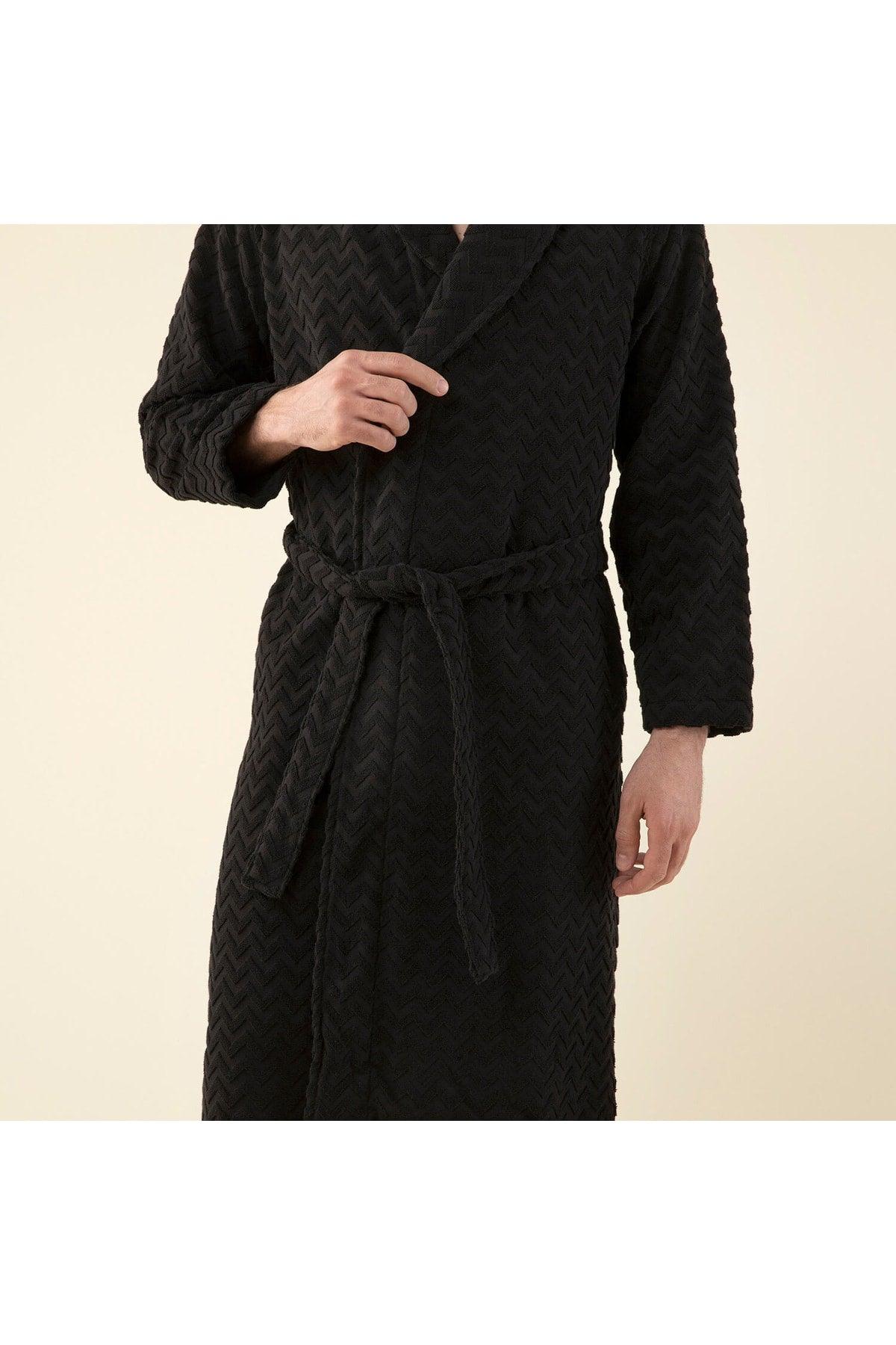 Zigzag Men's Bathrobe Black - Swordslife