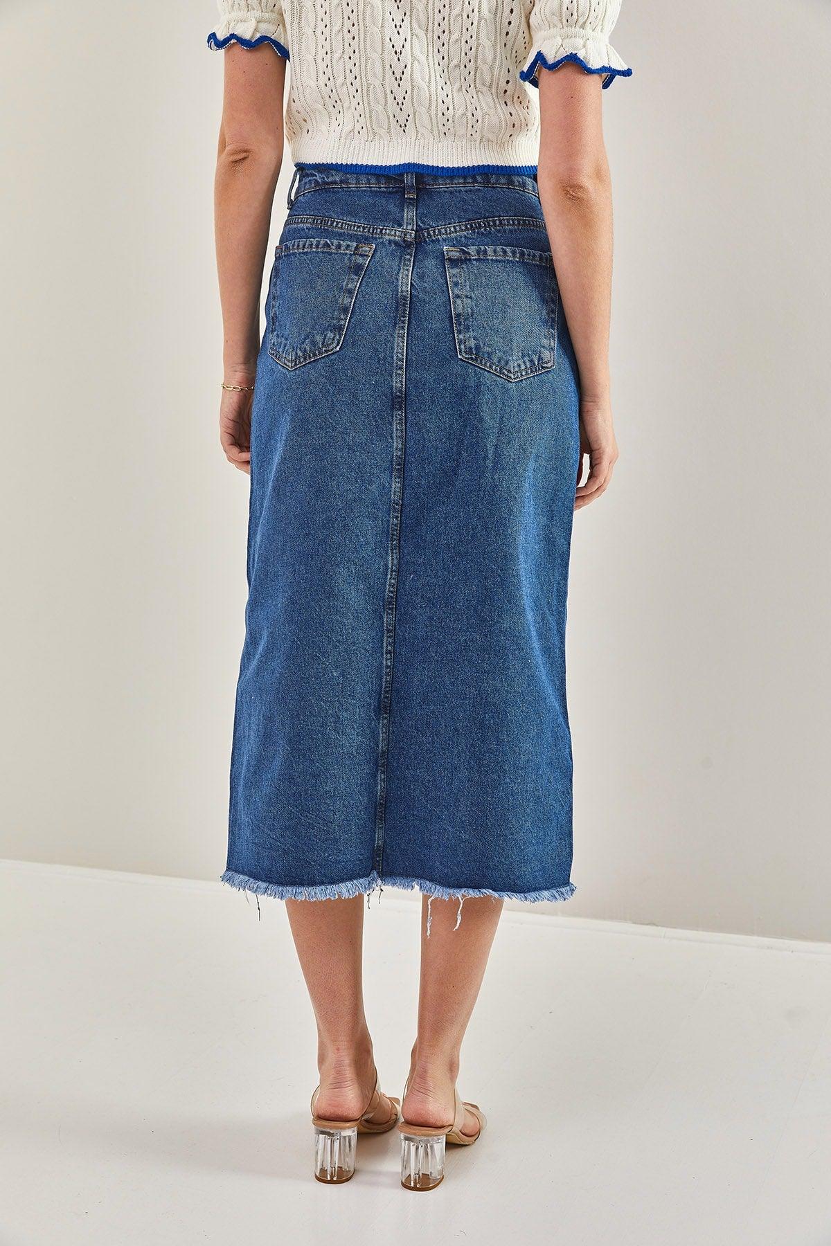 Women's Laser Cut Slit Denim Skirt - Swordslife