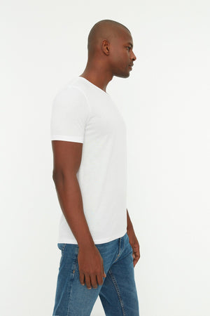 White Men'S Basic Slim Fit Crew Neck Short Sleeved T-Shirt Tmnss22Ts0270