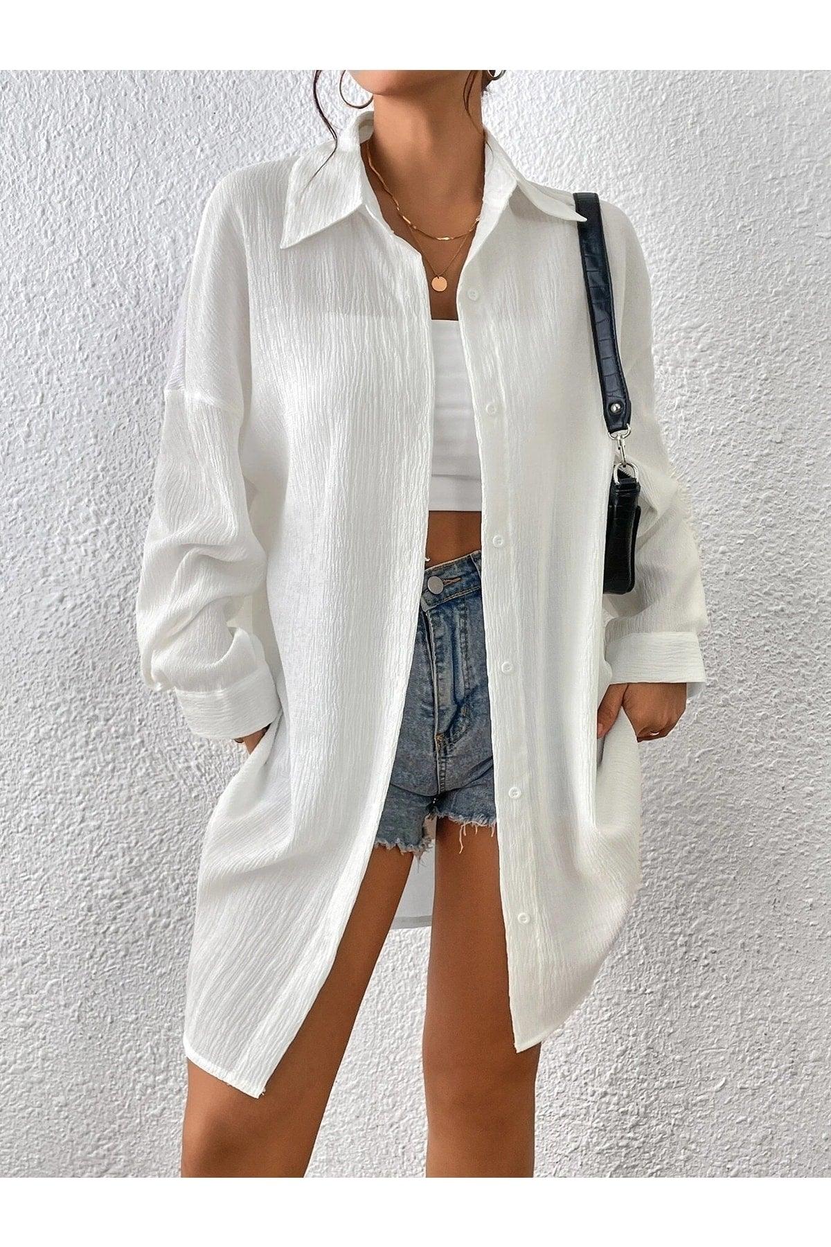 Women's White Oversize Long Shirt - Swordslife