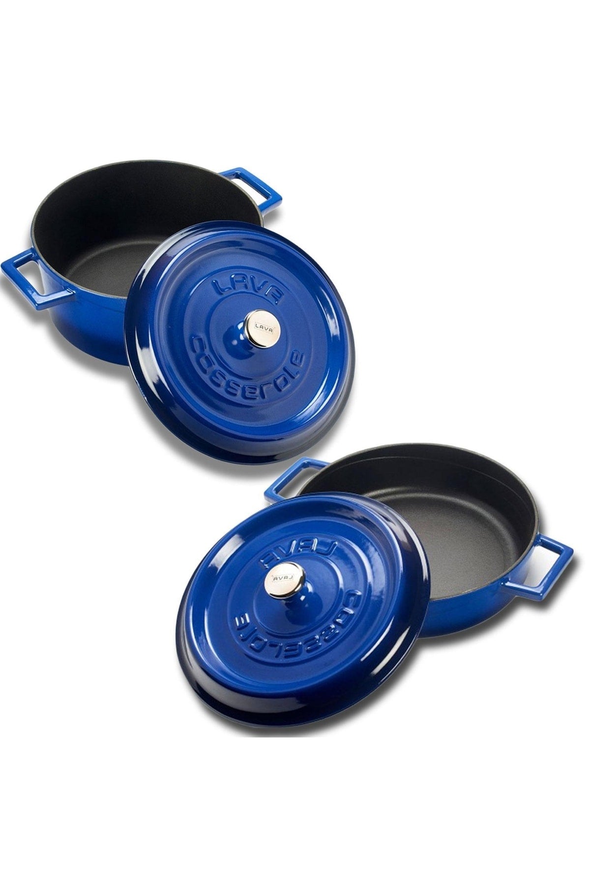 Cast Iron Round Deep And Shallow 5 Piece Cookware Set Blue