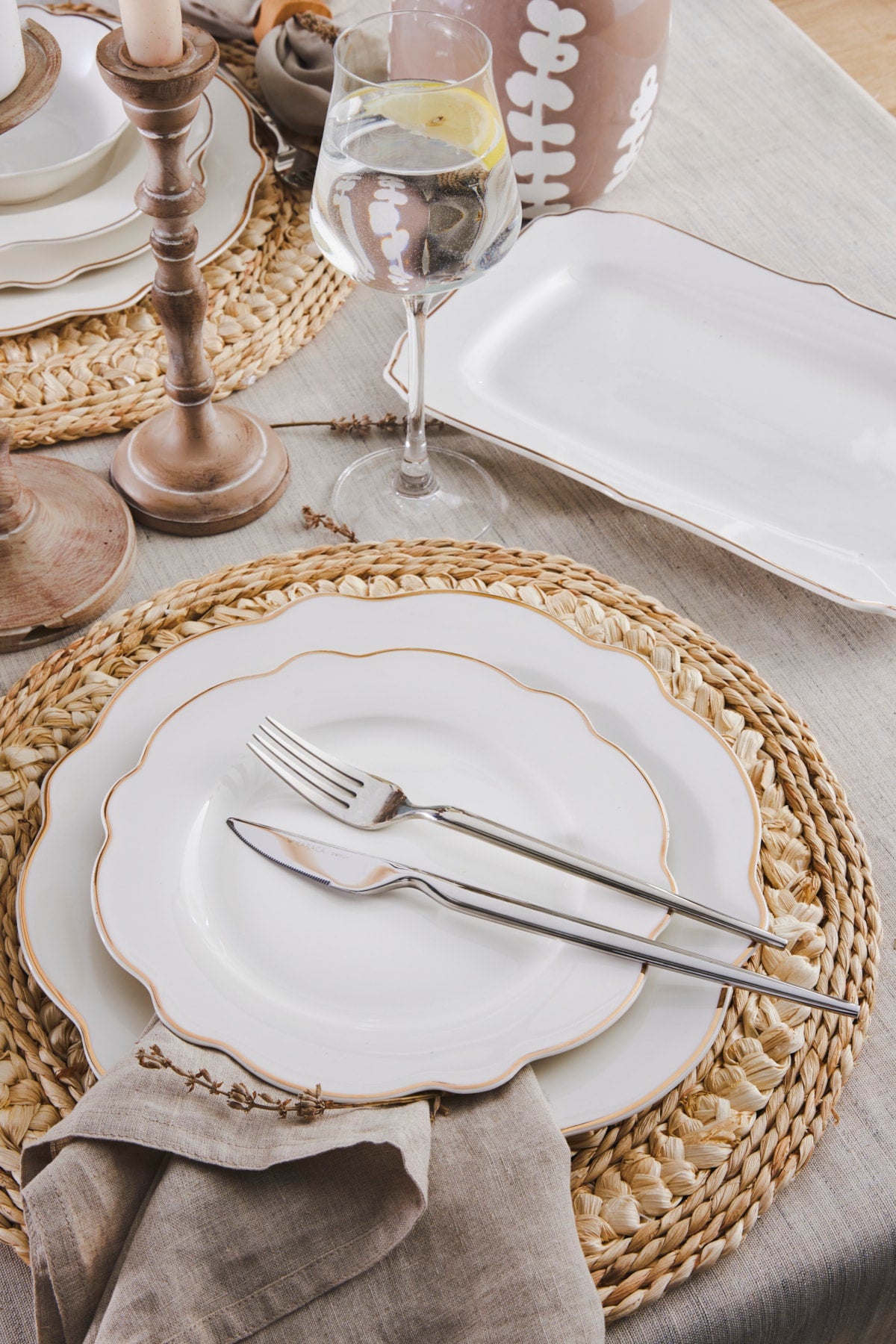 Pablo 59 Pieces New Bone Dinnerware Set For 12 People Gold