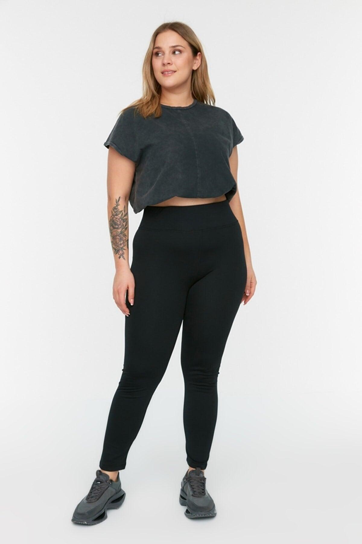 Women's Curve Steel Knit Plus Size Firming Firming High Waist Black Leggings - Swordslife