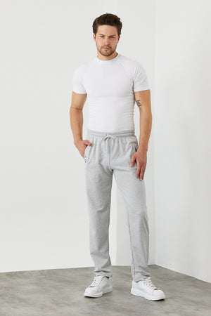 Gray Men'S Zipper Pocket Embroidery Detail Straight Leg Casual Fit Sweatpants