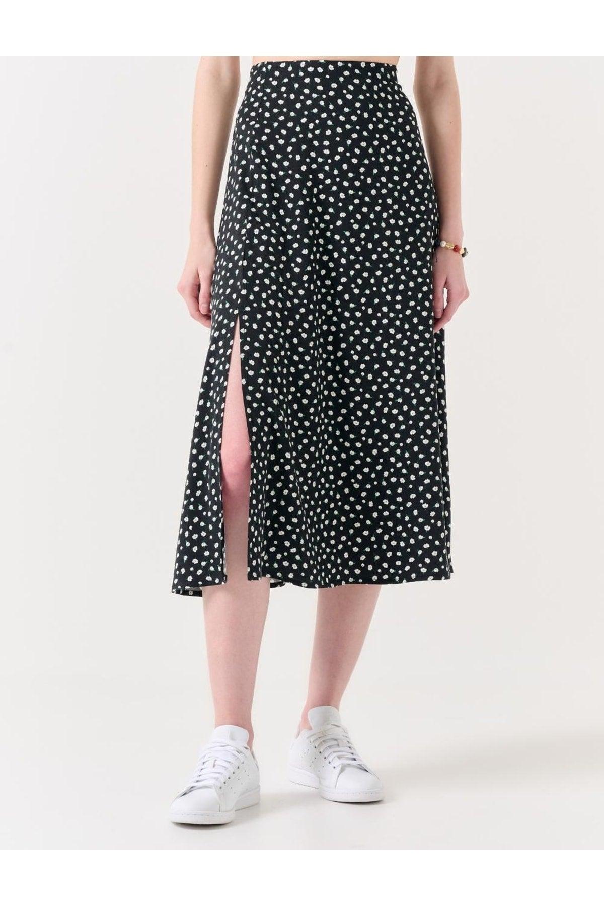 Black High Waist Floral Patterned Midi Skirt - Swordslife