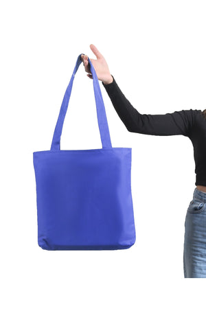 Women'S Sax Blue Bag Zippered Hand And Shoulder Bag Canvas Fabric Tote Bag