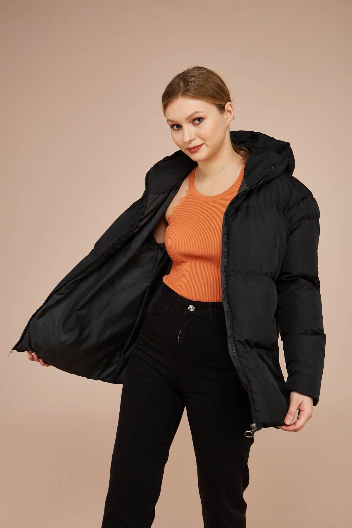 Women's Black Hooded Down Jacket - Swordslife