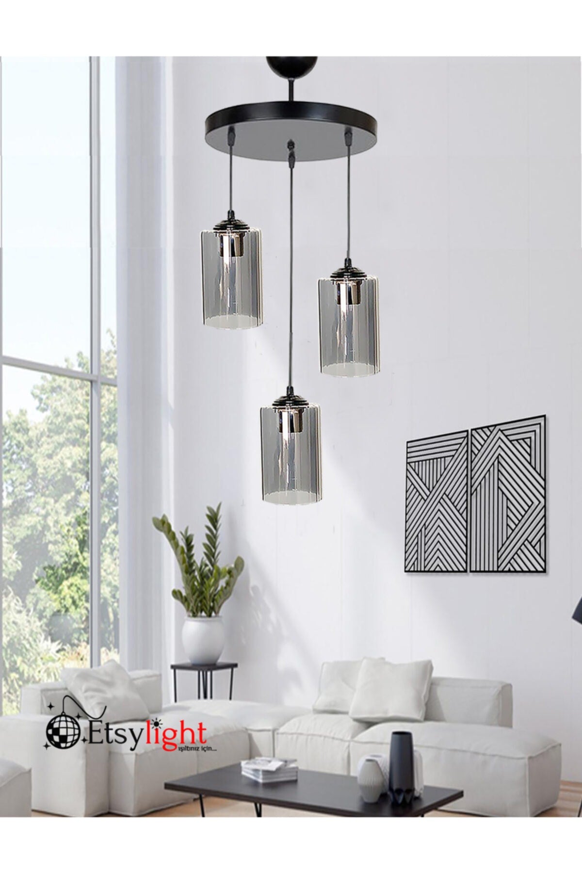 Dora Black 3 Living Room Pendant Lamp Glass Chandelier