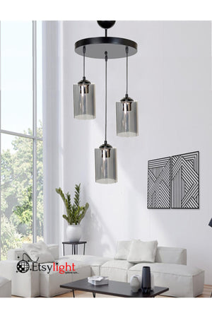 Dora Black 3 Living Room Pendant Lamp Glass Chandelier