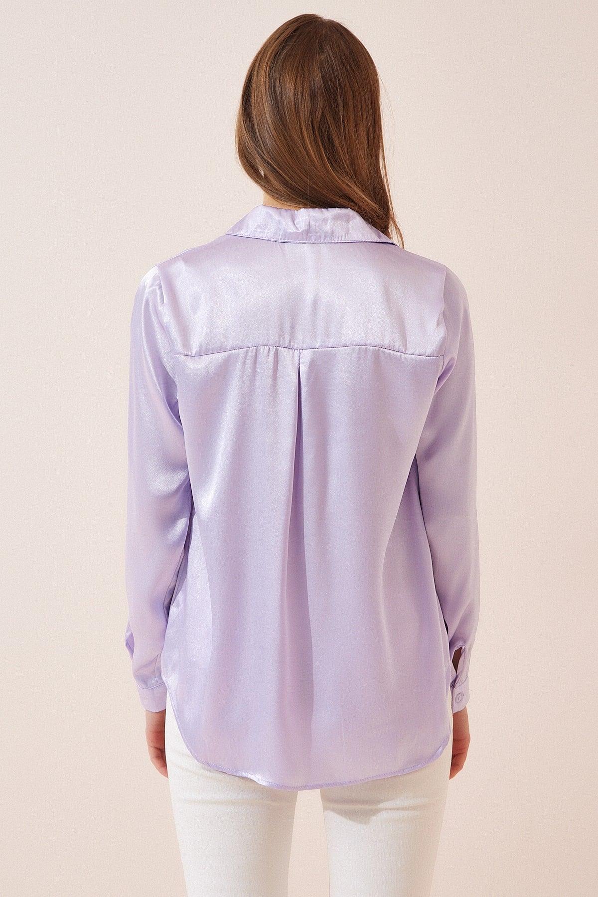 Women's Lilac Lightly Flowy Satin Shirt DD00990 - Swordslife