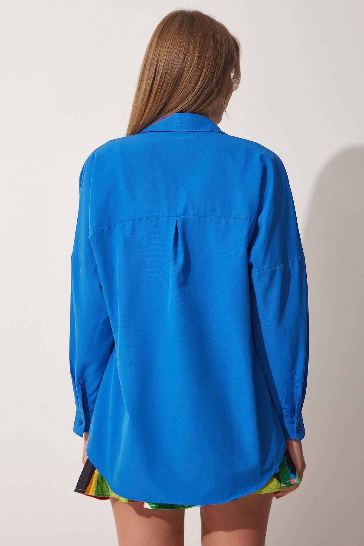 Women's Vivid Blue Oversize Long Basic Shirt DD00842 - Swordslife