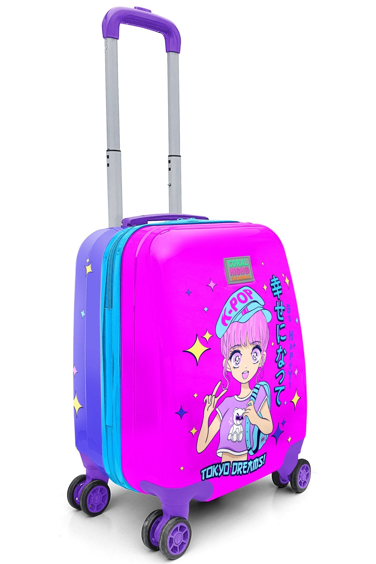 Kids Purple Pink Blue K-Pop Patterned Kids Suitcase 16727