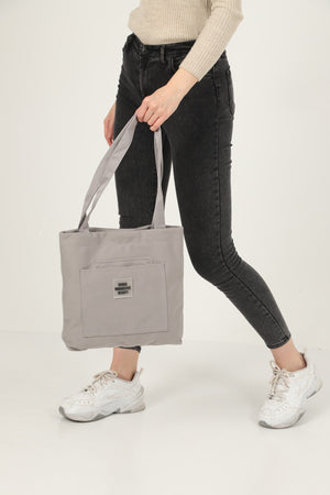 Gray U22 3-Compartment Front 2 Pocket Detailed Canvas Fabric Daily Women'S Arm And Shoulder Bag B:35 E:35