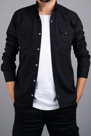 Slim Fit Men'S Denim Shirt Black