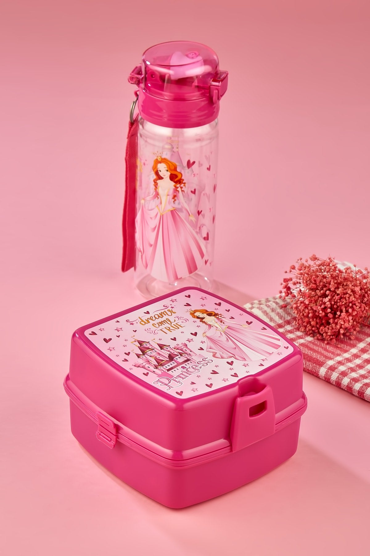 2 Layer Lunch Box With 4 Compartments With Self Spoon And Flask Princess With 500 Cc Pipette