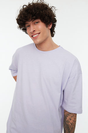 Lilac Men'S Oversize Basic Crew Neck Short Sleeved 100% Cotton T-Shirt Tmnss22Ts0318