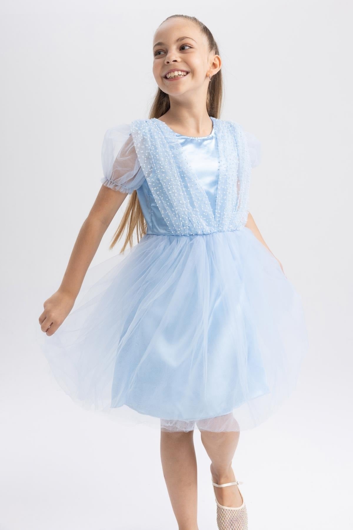 Girl Crew Neck Short Sleeve Tulle Dress