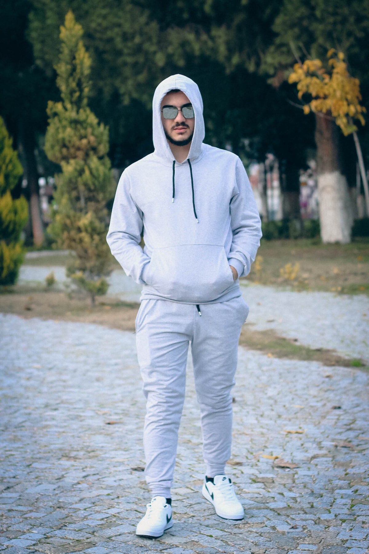 Hooded Kangaroo Pocket Cotton Men'S Tracksuit Set