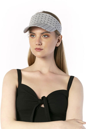 14048 Uv Protected Ethnic Pattern Open Top White Visor Hat