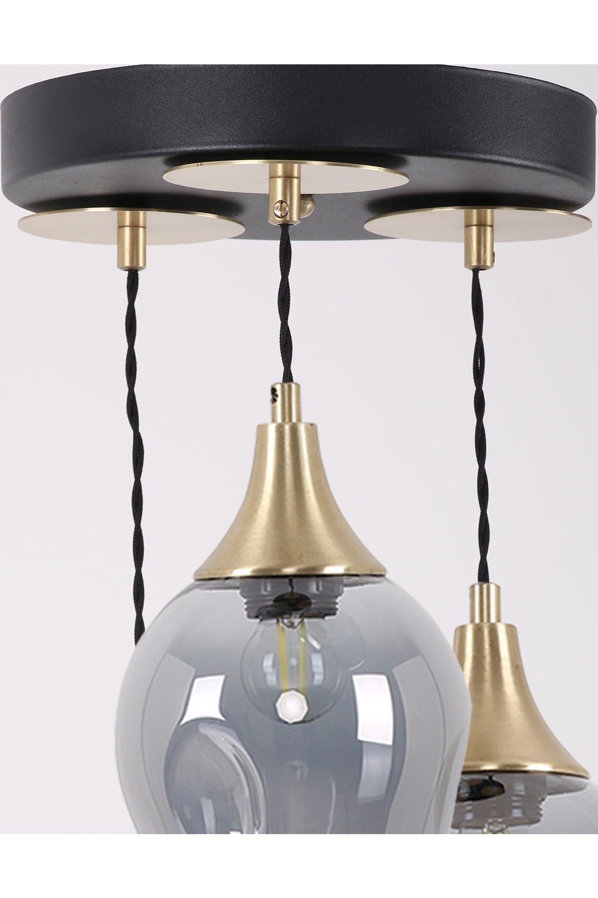 Marlo 3-Piece Black Antique Smoked Glass Pendant Lamp Chandelier