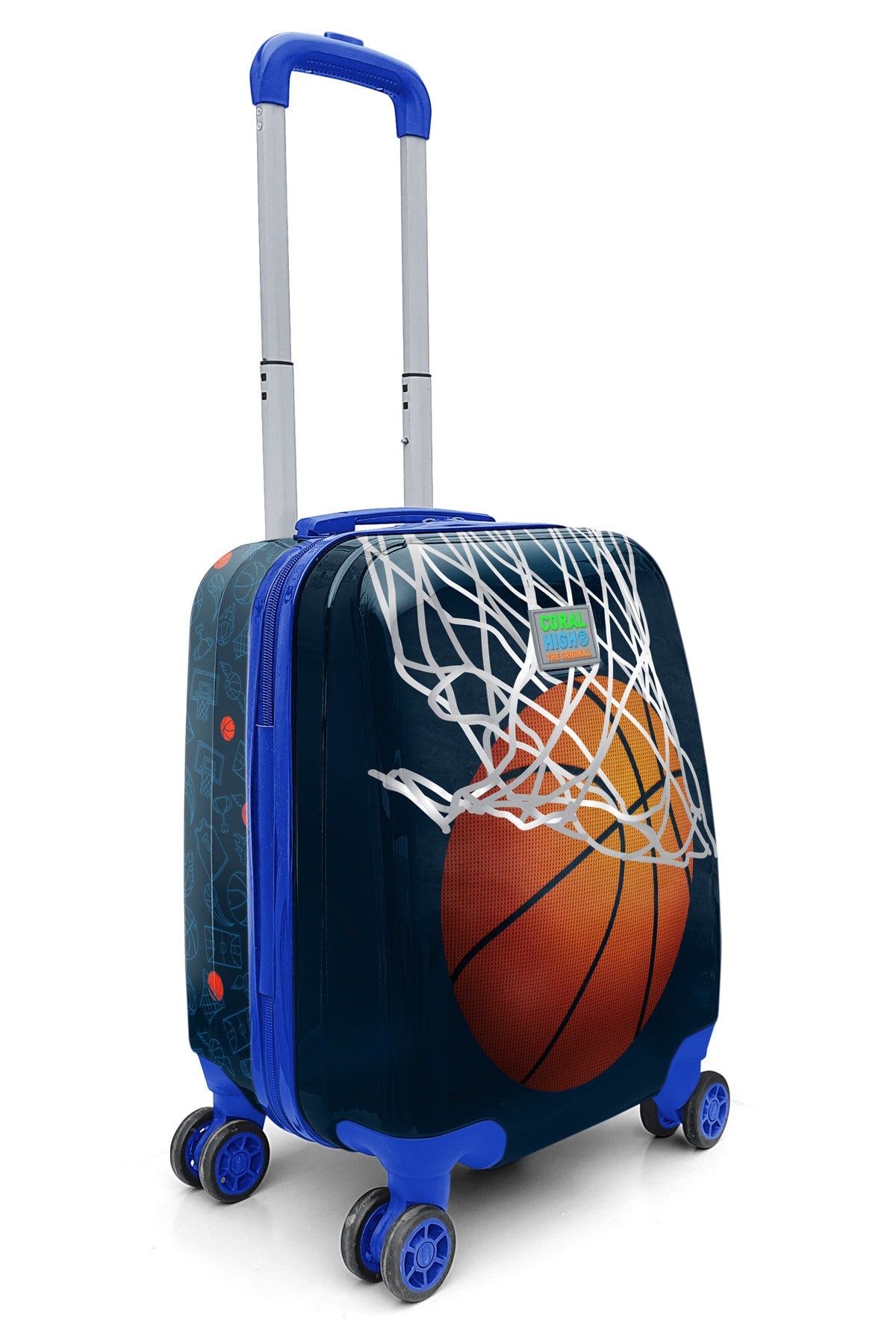 Kids Navy Blue Orange Basketball Patterned Child Suitcase 16753