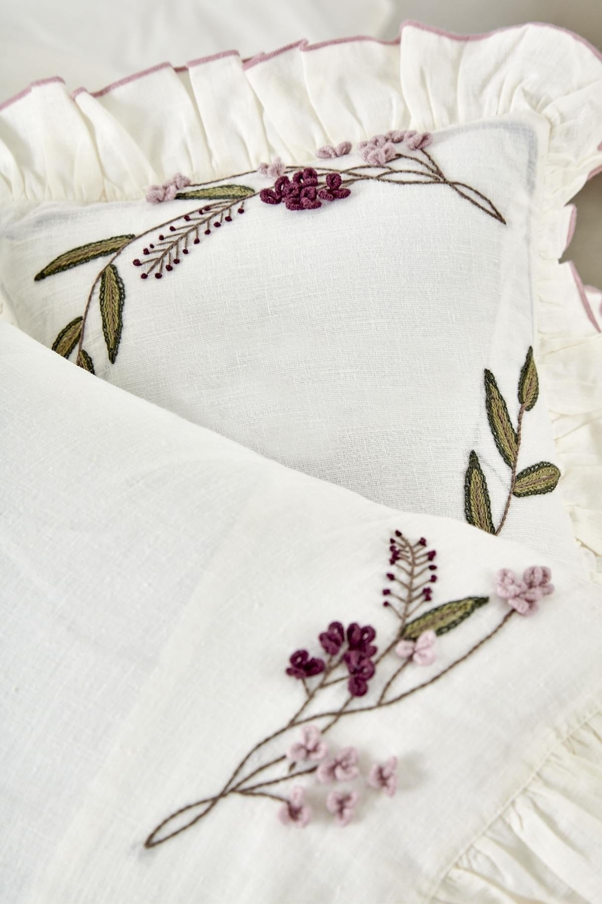 Olivia Baby Girl Duvet Cover Set 100% Linen Hand Embroidered Cream 100x150 Cm