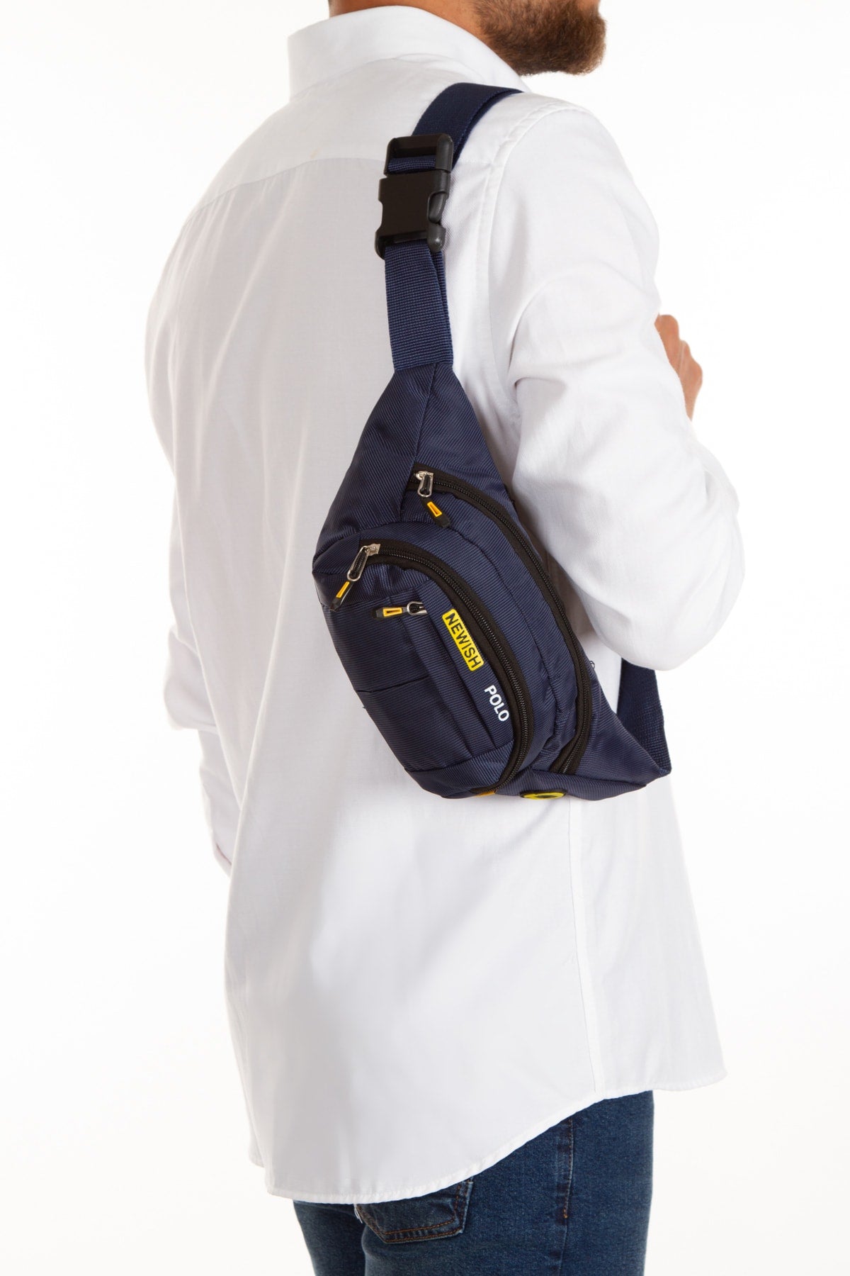 Unisex Navy Blue Waterproof Cross Strap Headphone Out Waist Shoulder And Sports Bag Daily Travel