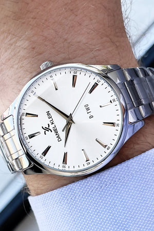 Men'S Wristwatch 3 Atm Waterproof Silver Color Steel Band + Wristband Dke2056C6
