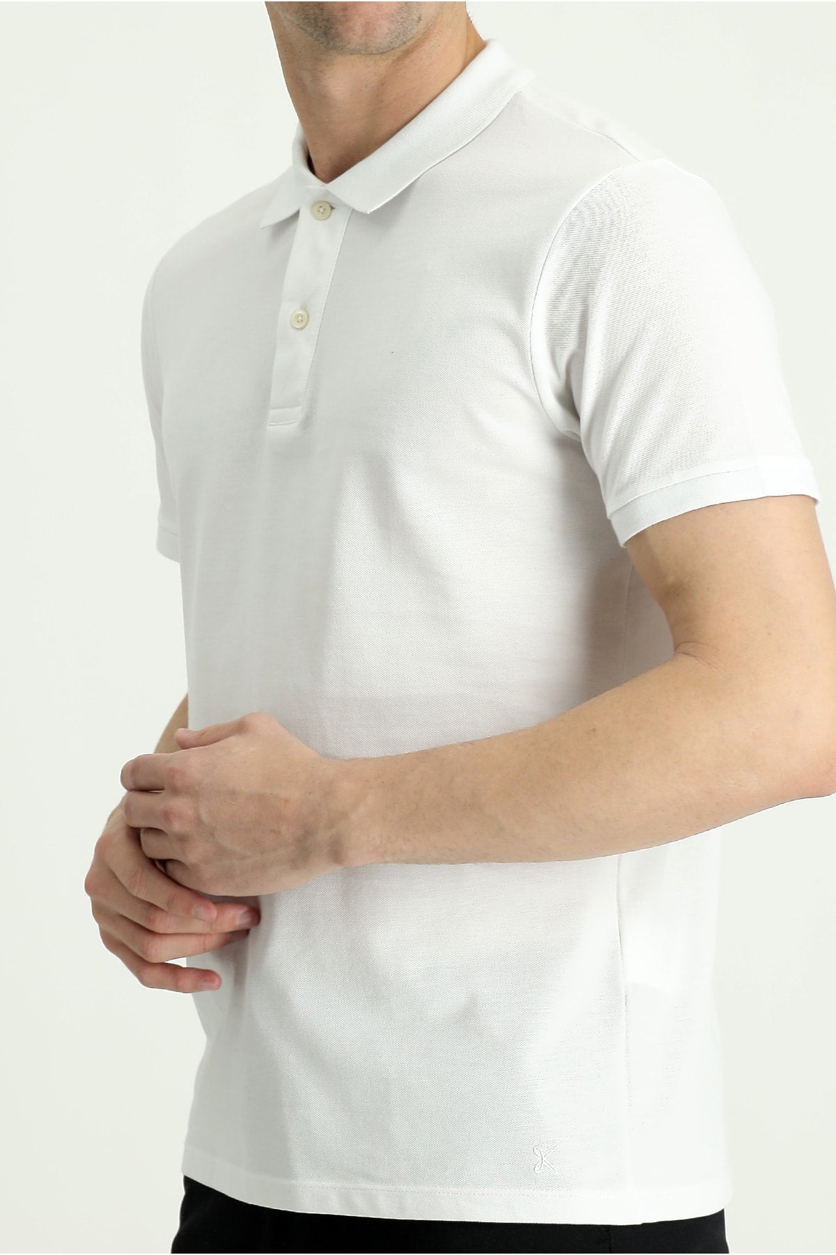 Men's White Polo Collar Slim Fit Embroidered T-Shirt