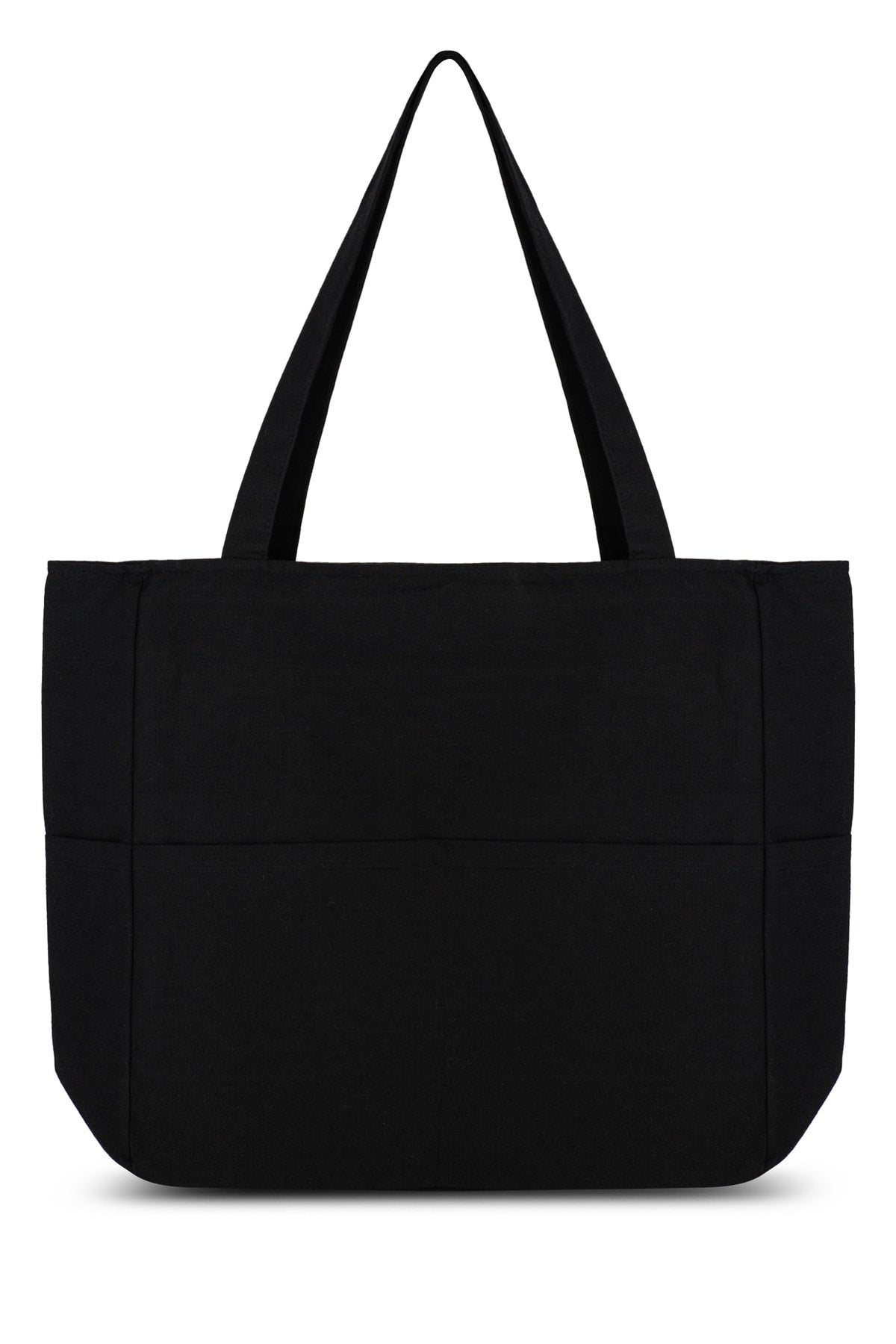 Black Handle Shoulder Bag, Canvas Tote Bag, Zipper, Multi Pocket, Shopping Bag, Eco Friendly