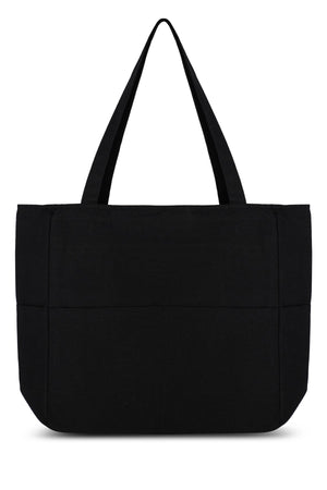 Black Handle Shoulder Bag, Canvas Tote Bag, Zipper, Multi Pocket, Shopping Bag, Eco Friendly
