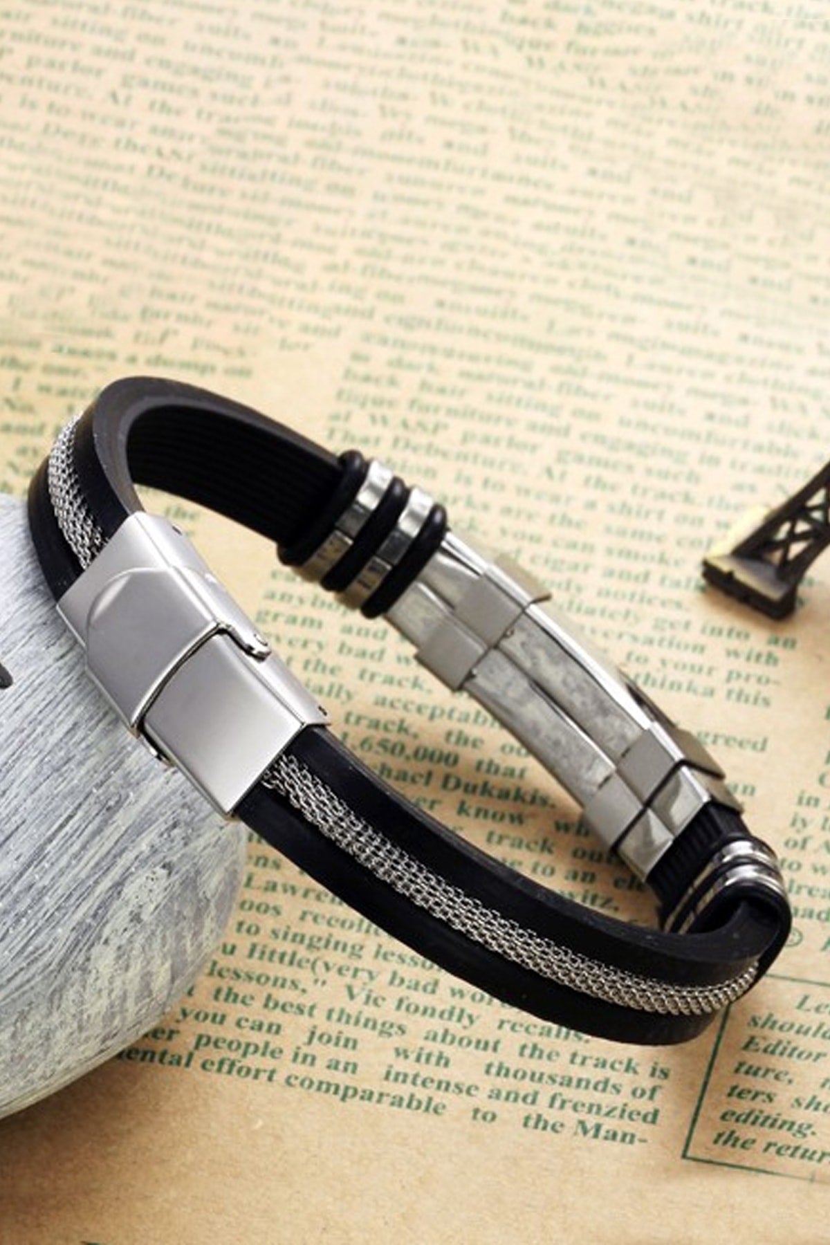 Auger Steel Rubber Steel Men'S Bracelet Dd94