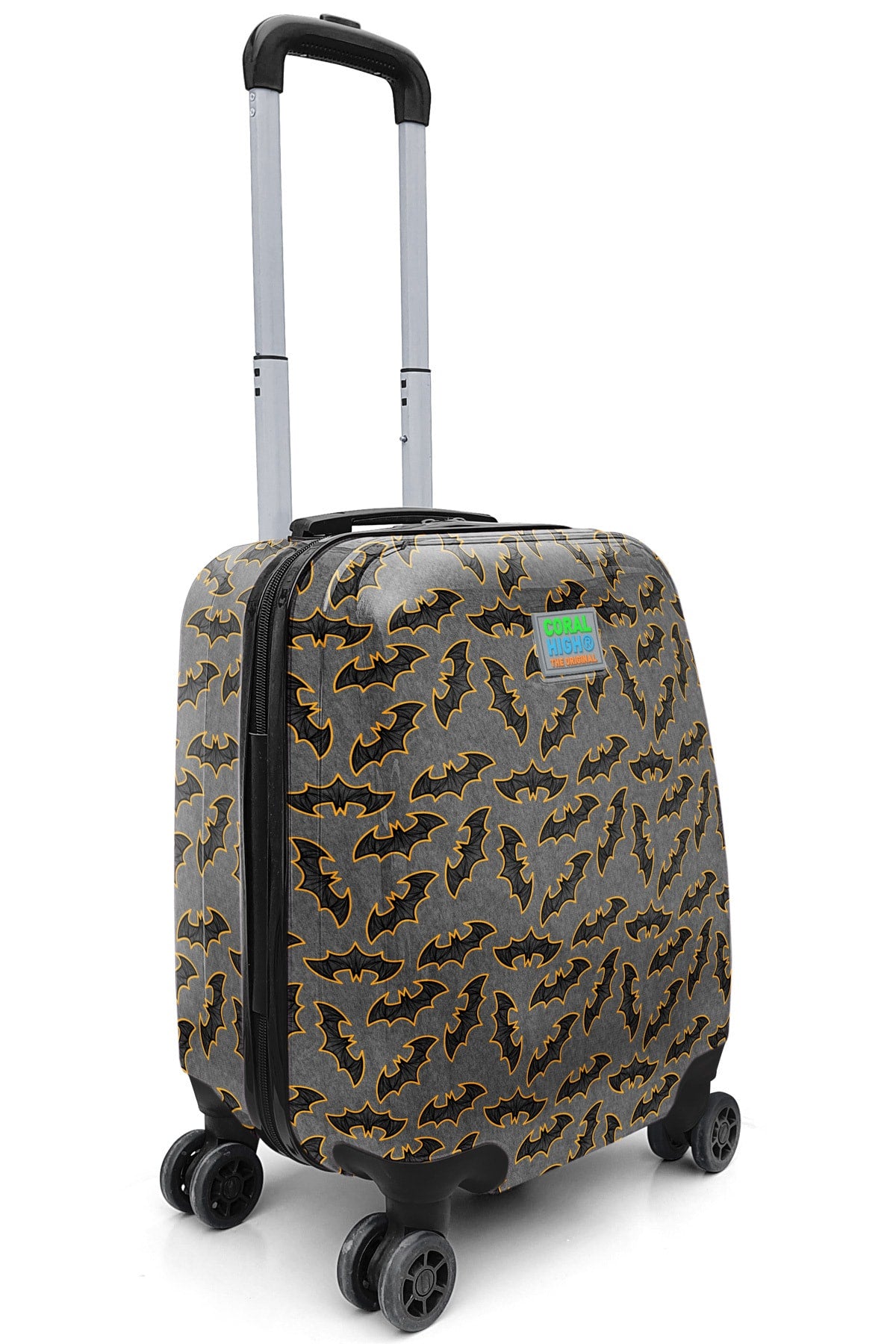 Kids Dark Gray Mustard Bat Patterned Child Suitcase 16740