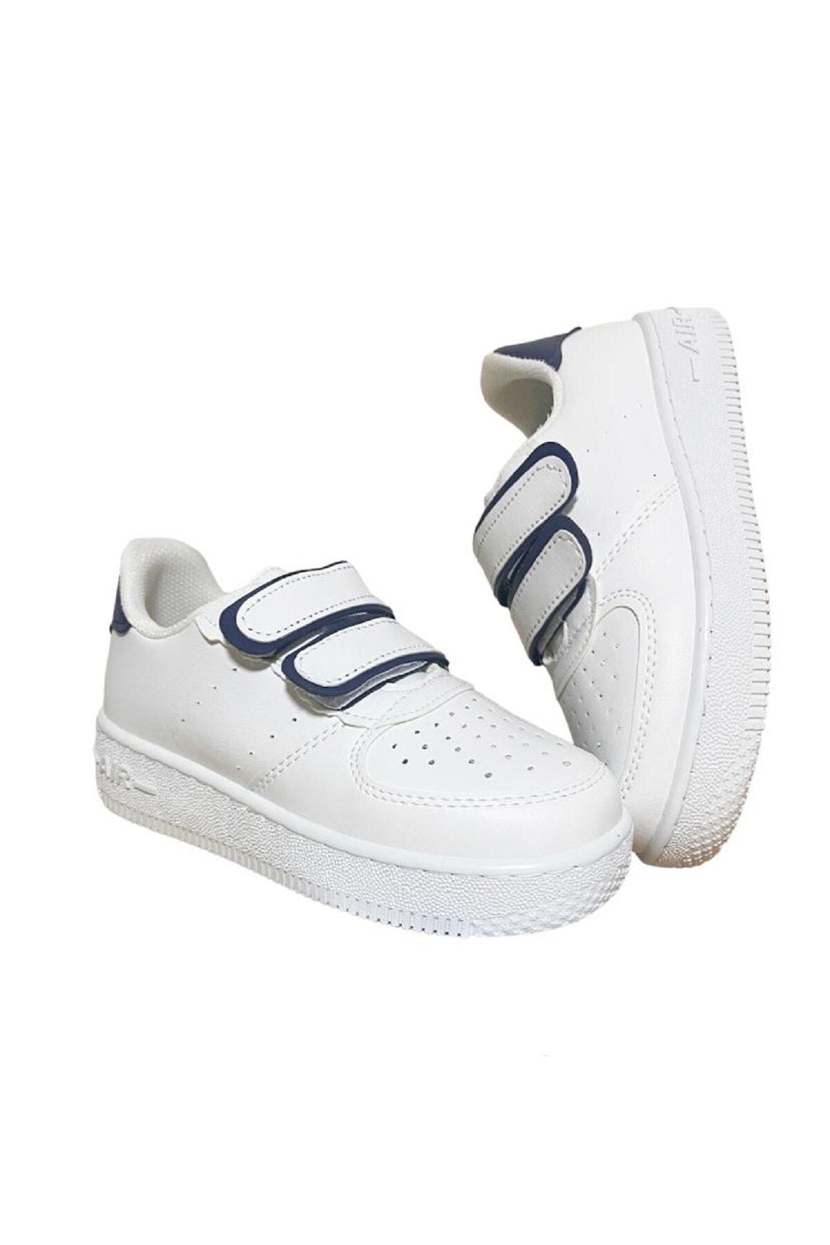 Unisex Boys Girls Velcro Sneakers Sneaker - White Navy Blue