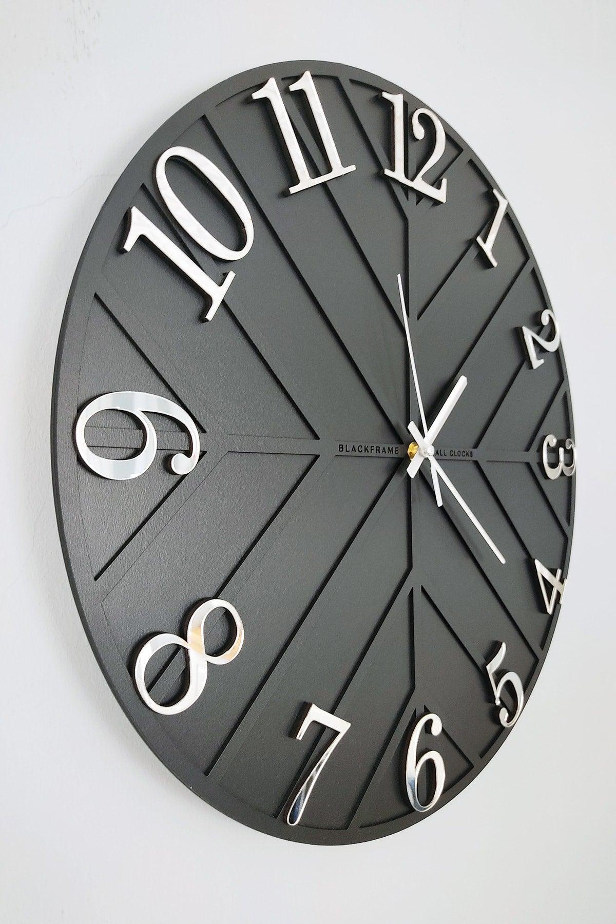 - Diagonal Lines - Black & Silver - 50cm Wall Clock - Swordslife