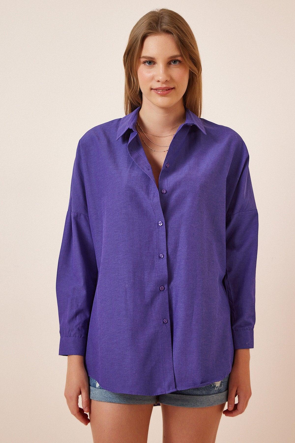 Women's Purple Oversize Long Basic Shirt DD00842 - Swordslife