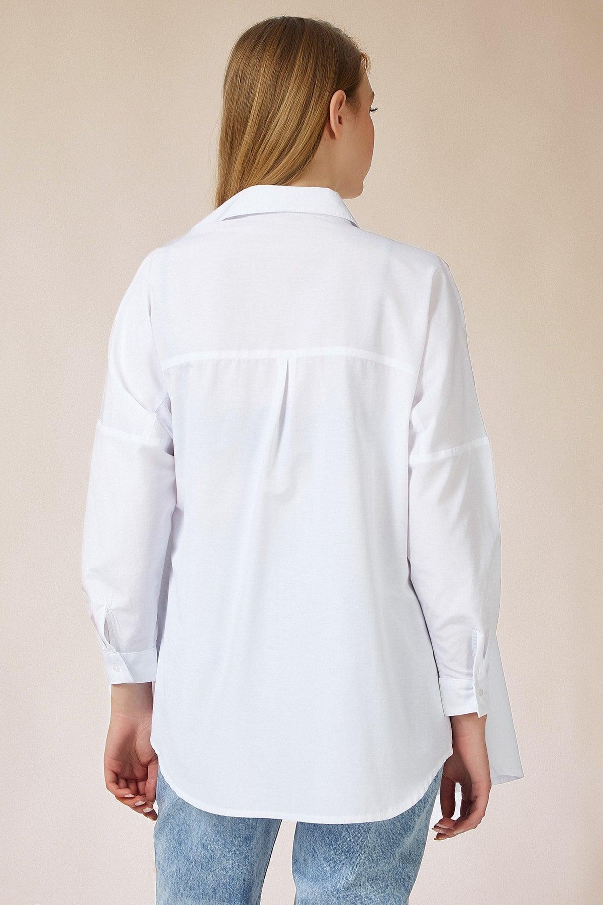 Women's White Oversize Long Basic Shirt DD00842 - Swordslife