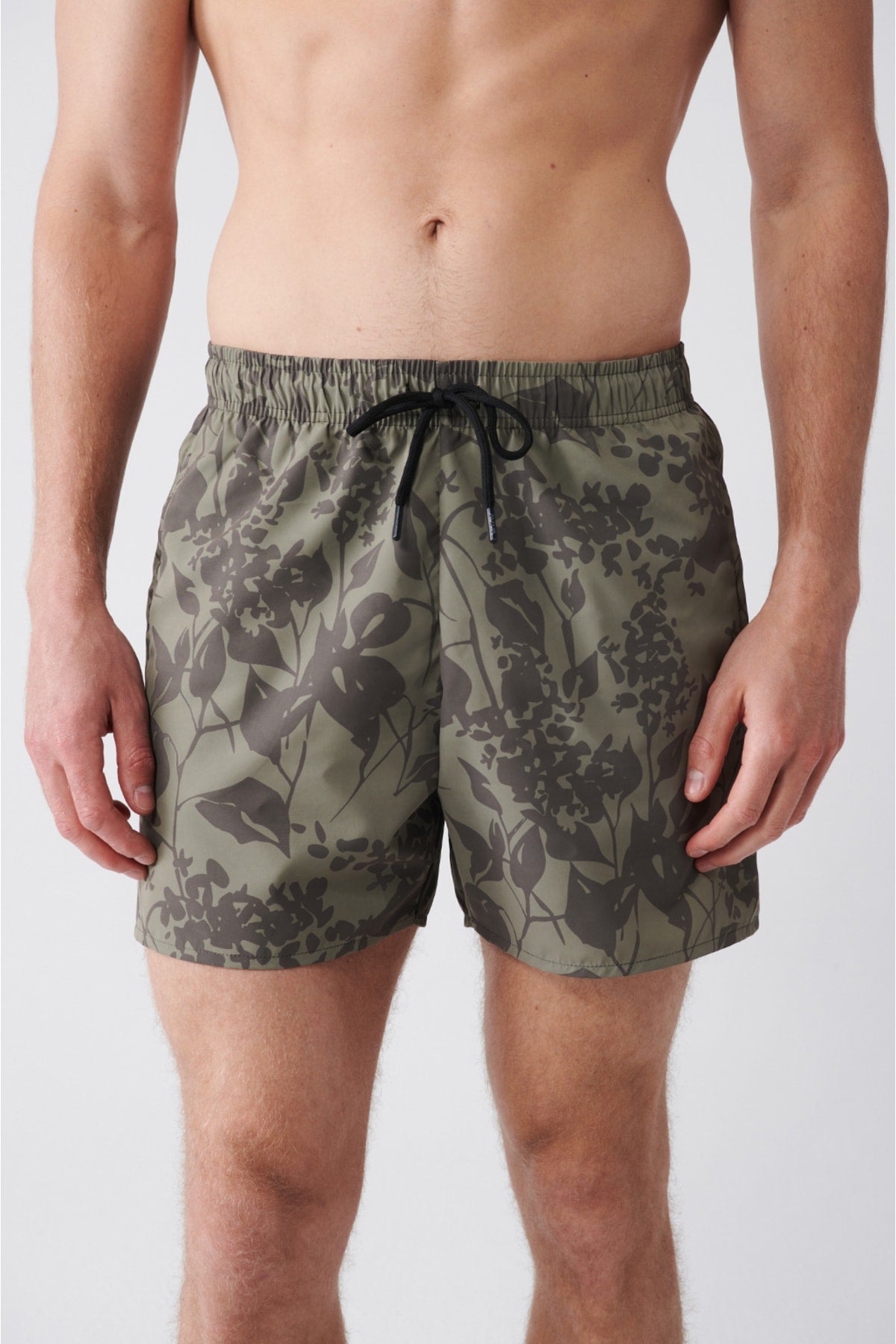 Men'S Khaki Quick Dry Printed Standard Size Swimwear Marine Shorts E003802