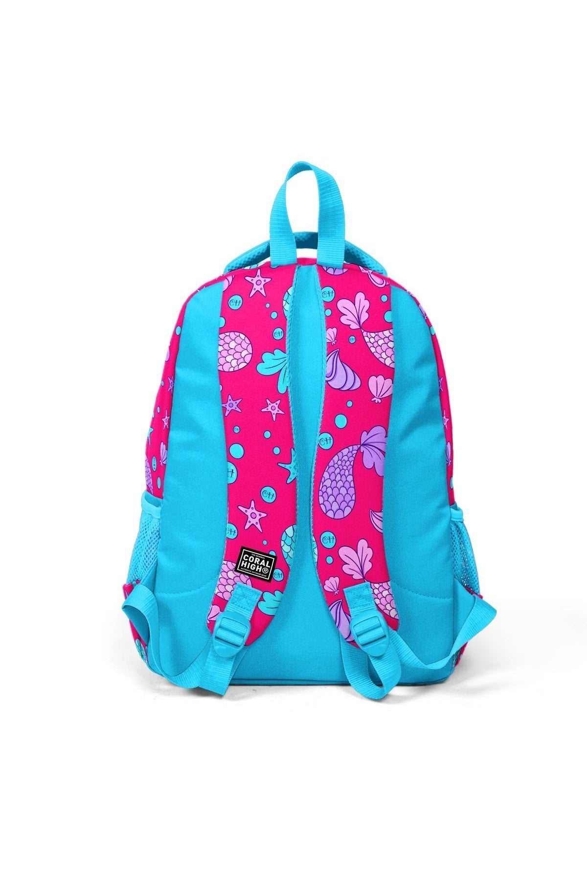 Kids Blue Pink Mermaid Pattern Three Compartment School Backpack 23476