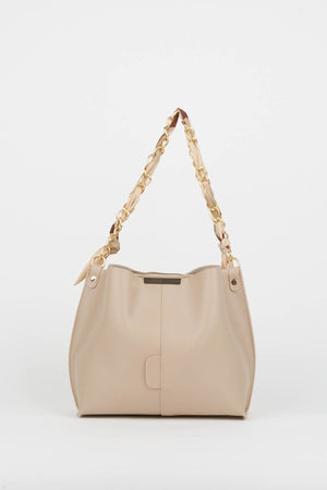 Women'S Scarf And Chain Accessory Soft Leather 3-Compartment Hand, Arm And Shoulder Bag