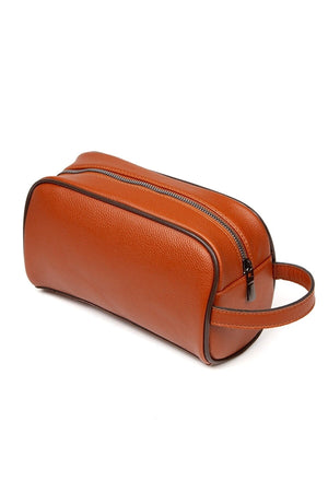 Men'S Leather Travel Shaving Cosmetic Handbag Portfolio Bag And Mechanism Wallet Set