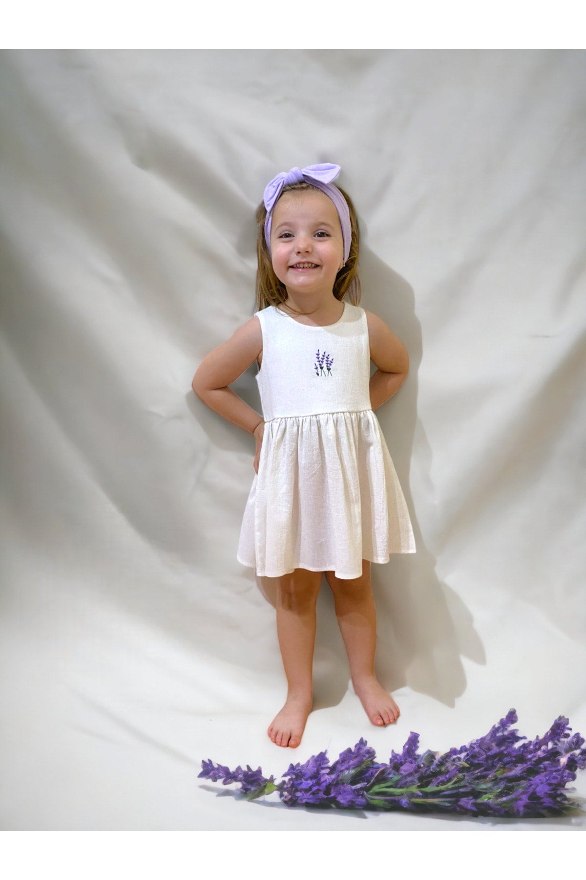 100% Cotton Organic Lavender Embroidery Girl Dress 1-5 Years