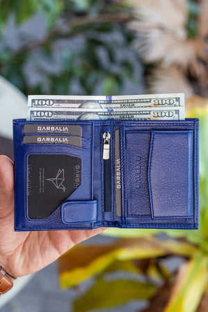 Genuine Leather Navy Blue Men'S Coin-Eyed Wallet Jcksn101