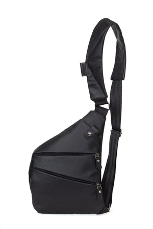 Men'S Black Cross Shoulder Chest Bag Headphone And Usb Outlet Water Resistant Single Arm Bag