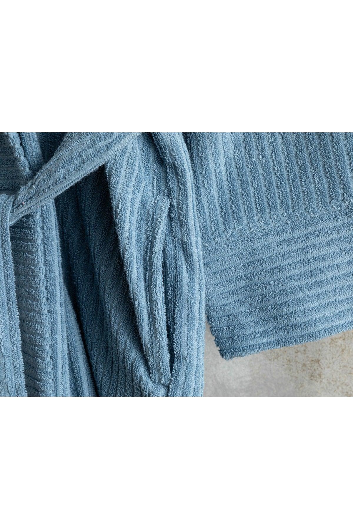 Stripe Cotton Corded Bathrobe Sm Indigo - Swordslife