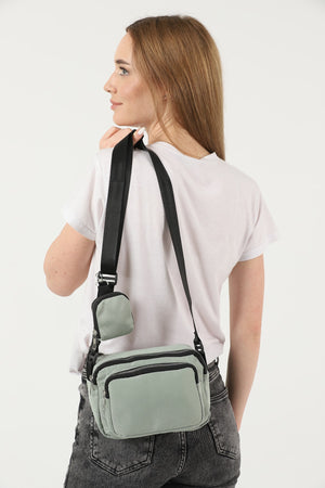 Green U4 Canvas Women'S Cross Shoulder Bag With 2 Compartments And Wallet With Adjustable Strap B:17 E:22 G:12