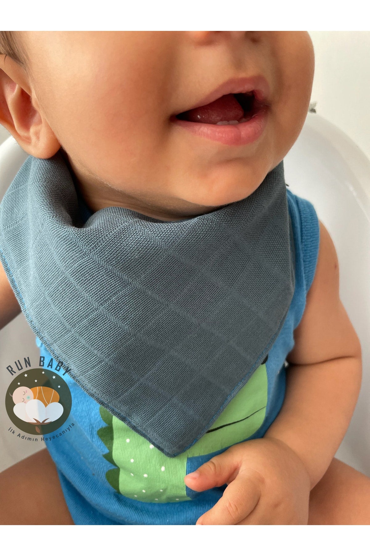 (12 PCS) Run Baby 100% Organic Cotton Double Layer Muslin Fabric With Two Snaps Baby Drooling Bib & Scarf