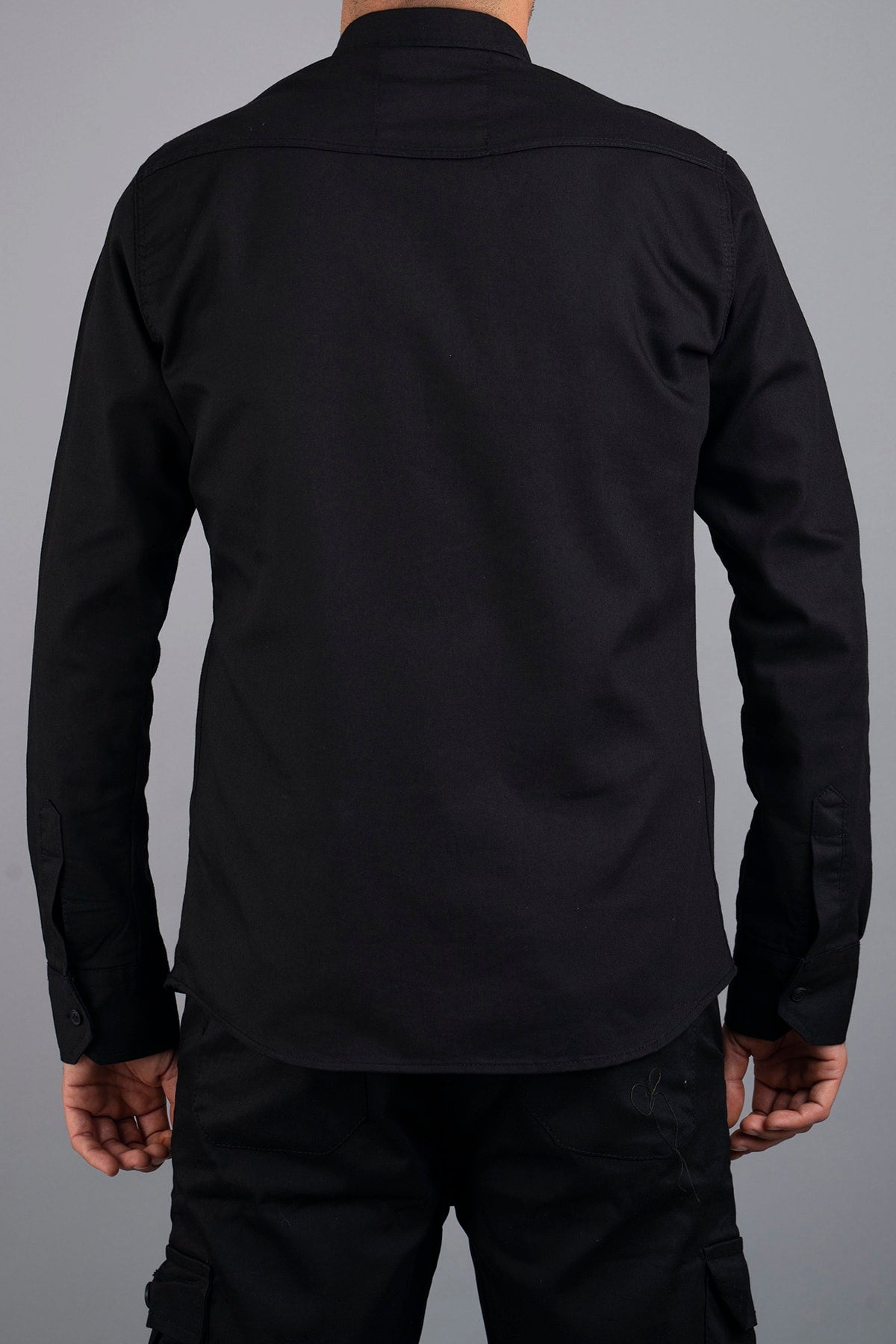 Slim Fit Men'S Denim Shirt Black