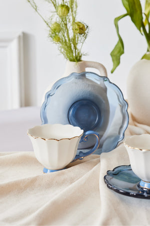 Samo 2 Person Dark Blue Coffee Cup Set With Acrylic Saucer 90 Ml