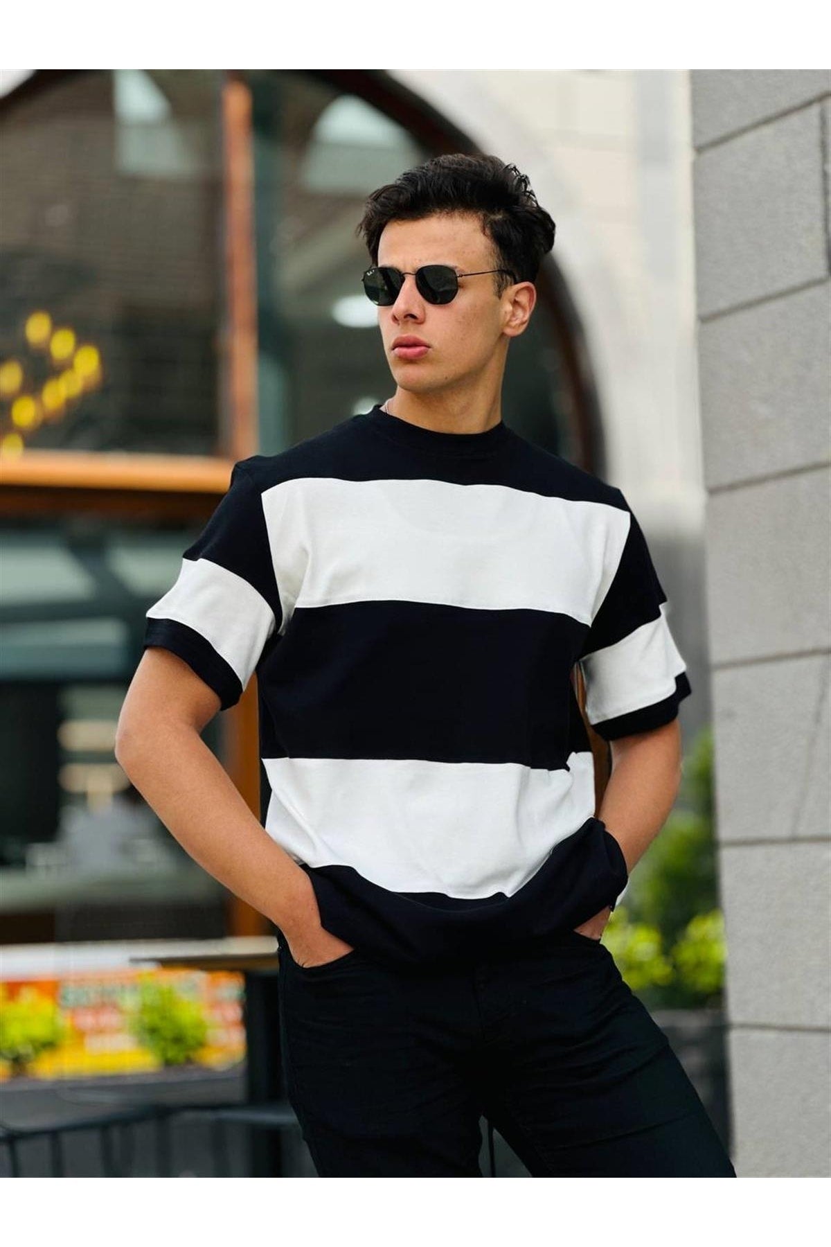 Two Color Short Sleeve T-Shirt Oversize-Black-White